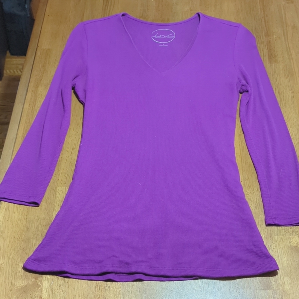 3/4 Sleeve V-Neck Purple Top